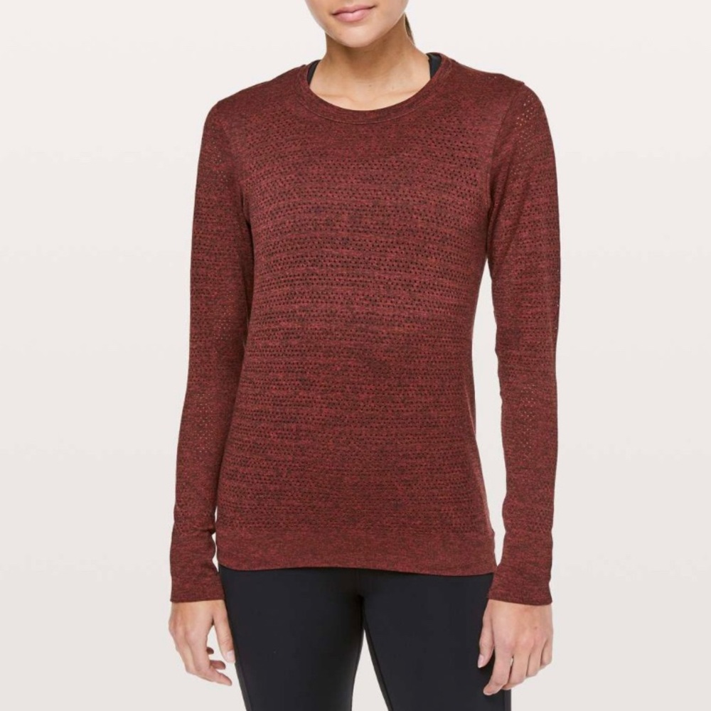 Lululemon Size 6 Breeze By Long Sleeve Squad Dark Sport Red Black Swiftly